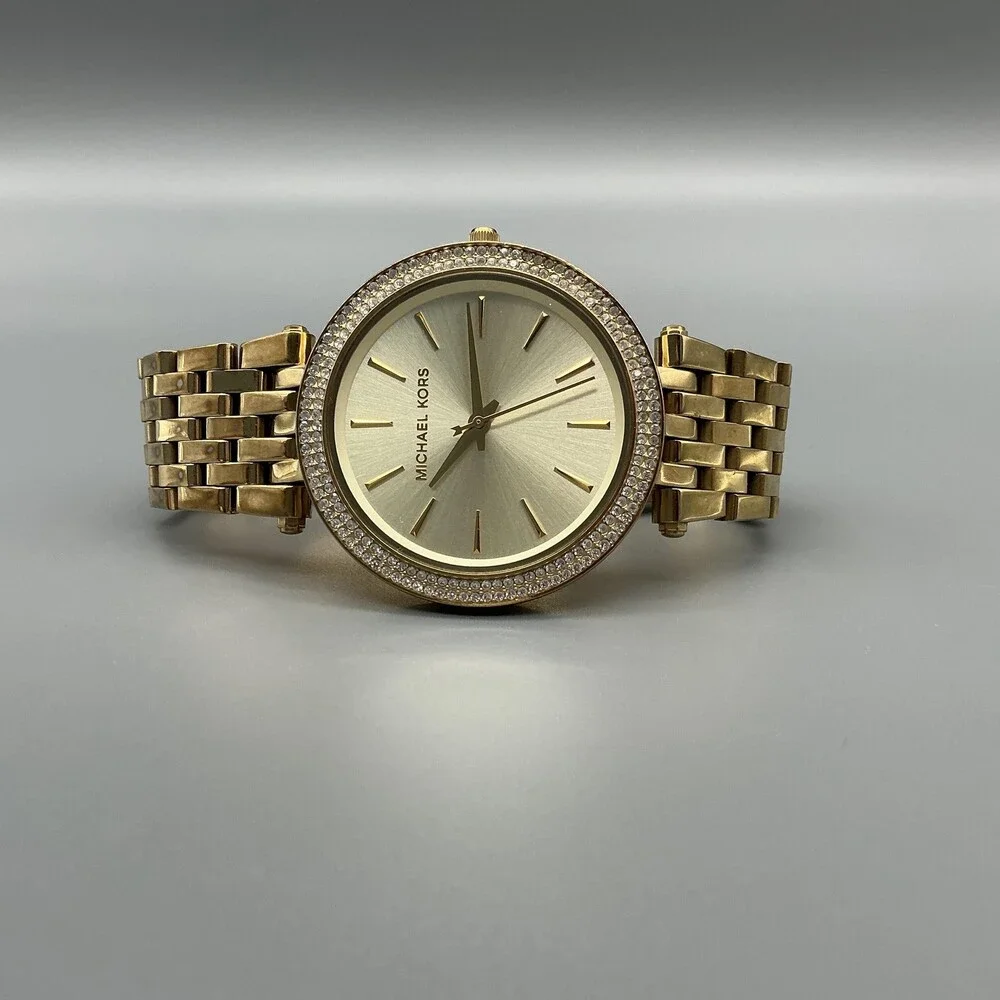 Michael Kors Darci Womens Watch 39mm Gold Crystals MK-3191 New Battery 6.25" - Picture 7 of 15